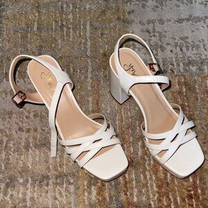 Elegant Cream Strappy Block Heels